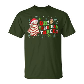 Oh Christmas Three 3Rd Birthday Girl Groovy Xmas Tree Cake T-Shirt - Thegiftio