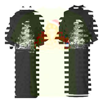 Orange Cat Christmas Reading Book Santa Hat Cat Lover Xmas T-Shirt - Monsterry