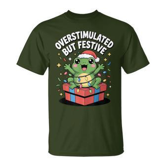 Overstimulated But Festive Frog Christmas Lights T-Shirt - Thegiftio