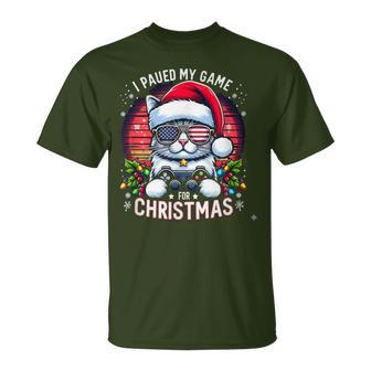 I Paused My Game For Christmas Cool Cat With Usa Flag Shades T-Shirt - Thegiftio UK