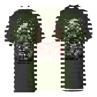 Persian Cat In Glasses Christmas Lights Coffee Winter Kitten T-Shirt | Mazezy