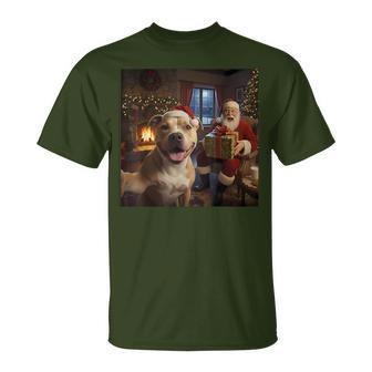 Pitbull Selfie With Santa Claus Christmas Meme T-Shirt - Thegiftio UK