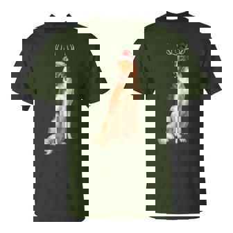 Reindeer Santa Hat Holiday Borzoi Christmas T-Shirt - Thegiftio