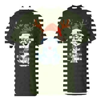 Reindeer Santa Hat Husky Dog Christmas Holiday T-Shirt - Thegiftio