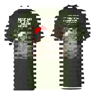 Rizz The Season Christmas Pajamas Cat Meme Brainrot T-Shirt | Mazezy