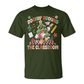 Rockin Around The Classroom Christmas Tree Teacher T-Shirt - Thegiftio UK