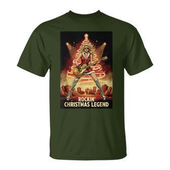 Rockin’ Christmas X-Mas Legend Female Guitarist Apparel T-Shirt - Monsterry
