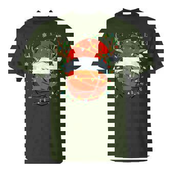 Santa Basketball Ball Xmas Lights Christmas Basketball T-Shirt - Monsterry