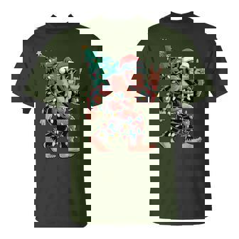 Santa Bigfoot Rock Hand Christmas Lights Rock Music Lovers T-Shirt | Seseable CA