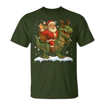 Santa Riding Dinosaur T Rex Christmas Boys Xmas Squad T-Shirt - Thegiftio UK
