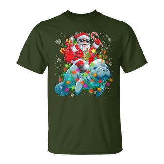 Santa Riding Mana Reindeer Christmas Lights Sea Animal T-Shirt | Seseable UK