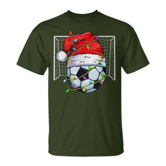 Soccer Christmas Lights Santa Hat Sports Lover Game Day Boys T-Shirt | Seseable FR