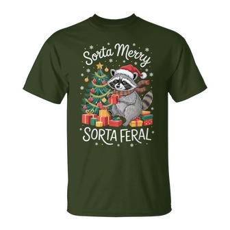 Sorta Merry Sorta Feral Raccoon Hot Cocoa Cup Christmas Tree T-Shirt - Monsterry
