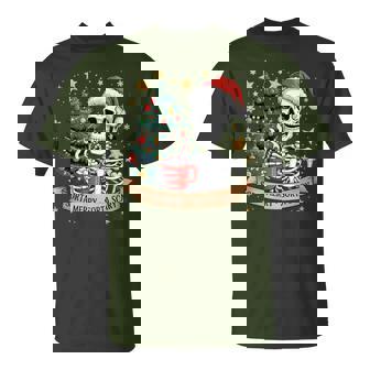 Sorta Merry Sorta Scary Retro Skeleton Hot Cocoa Christmas T-Shirt - Monsterry
