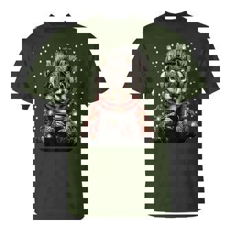 Squirrel With Glasses Christmas Lights Coffee Winter T-Shirt | Mazezy