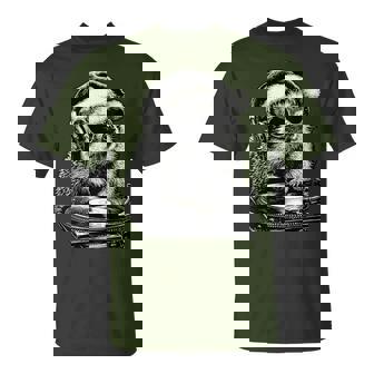 Stylish Hedgehog Dj In Sunglasses Santa Hat Christmas Music T-Shirt | Mazezy