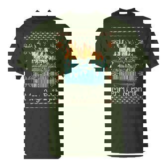 Ugly Christmas Sweater Dumpster Fire Merry And Bright T-Shirt - Thegiftio