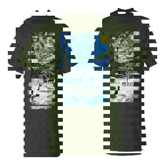 Van Gogh Starry Night Winter Christmas Reindeer Cat T-Shirt - Seseable