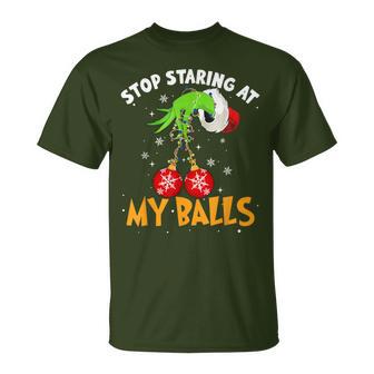 Vintage Retro Stop Staring At My Balls Christmas Xmas T-Shirt - Thegiftio UK