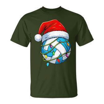 Volleyball Christmas Lights Santa Hat Sports Lover Game Day T-Shirt | Seseable FR