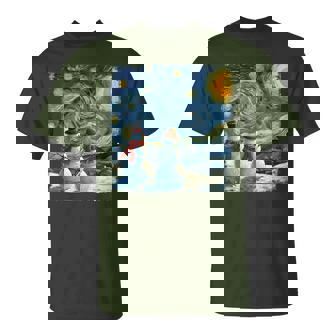 Winter Snowman Van Gogh Starry Night Christmas T-Shirt - Seseable