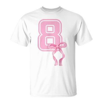 8Th Birthday Girl Coquette Pink Bows Eight Years Old Party T-Shirt - Thegiftio UK