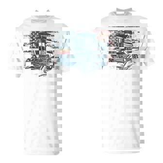 American Flag Combine Harvester Farming Patriotic Farmer T-Shirt - Monsterry