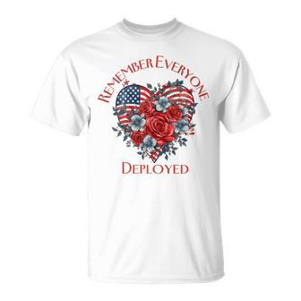 American Flag Patriotic Flowers Deployed RED Friday Military Tank Top T-Shirt | Mazezy