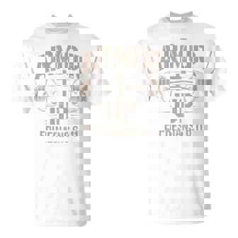 Armor Up Gym Jesus Christian Workout Dumbbell Cross Barbell T-Shirt | Mazezy