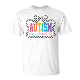 Autism Awareness Accept Understand Love Checkered Bow T-Shirt - Seseable