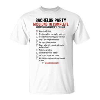 Bachelor Party Checklist Groom T-Shirt | Mazezy