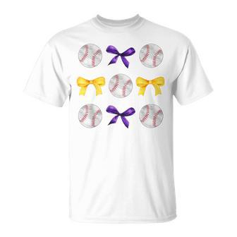 Baseballs & Purple Gold Bows Girls Ball Mom School Pride T-Shirt - Thegiftio UK