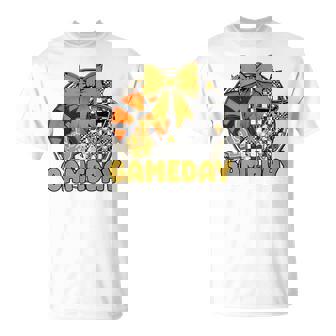 Basketball Game Day Go Cheer Team Gold Coquette Cheerleader T-Shirt | Mazezy