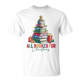 All Booked For Christmas Xmas Tree Teacher Holiday Pajamas T-Shirt - Thegiftio UK