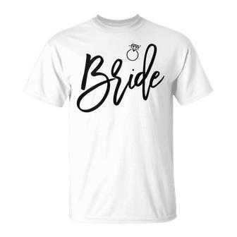 Bride Script Ring Bachelorette Party T-Shirt | Mazezy