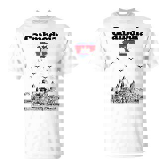 Cambodia Trip Souvenir Architecture Lover Cambodian Flag T-Shirt | Mazezy