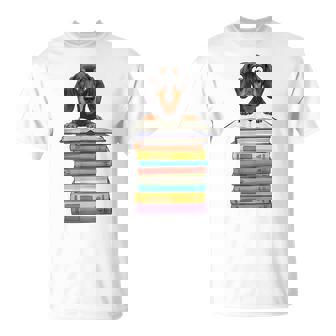 Carino Wiener Cane Bassotto Letturaul Mucchio Di Libri Divertente Maglietta - Novitaregali