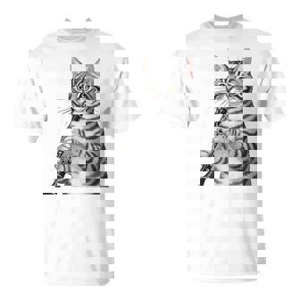 Cat Playing Clarinet Player Clarinetist Men Women Boys T-Shirt | Mazezy