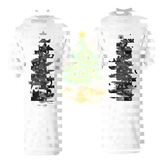 Cats Christmas Tree Lights Holiday Merry Xmas T-Shirt | Mazezy