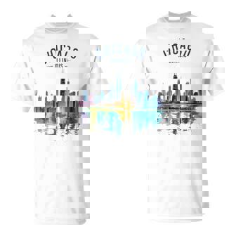 Chicago Illinois Skyline Vintage Watercolor Scenic Travel T-Shirt | Mazezy