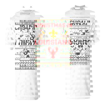 Christmas In Louisiana Cajun Holiday Crawfish Art T-Shirt | Mazezy