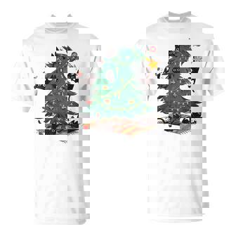 Christmas Tree And Cat Cute Christmas Cat Lover T-Shirt - Monsterry