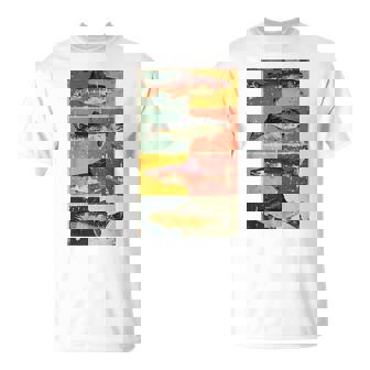 Coastal Ocean Salmon Retro Color Gyotaku Fisherman Aesthetic T-Shirt | Mazezy