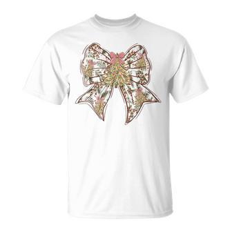 Coquette Bow Christmas Tree Holiday Xmas Girly Women T-Shirt - Thegiftio UK