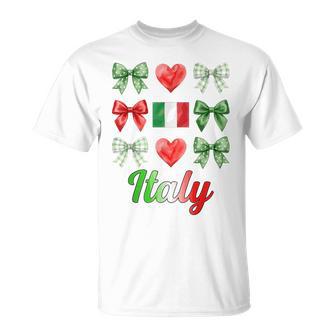 Coquette Bow Italian Flag Italy Hearts Cute Girls T-Shirt | Mazezy