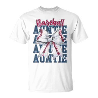 Cute Baseball Auntie Aunt Baseball Bow Biggest Fan Sports T-Shirt - Monsterry