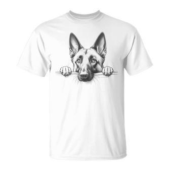 Cute Belgian Malinois Peeking For Dog Owner T-Shirt - Thegiftio