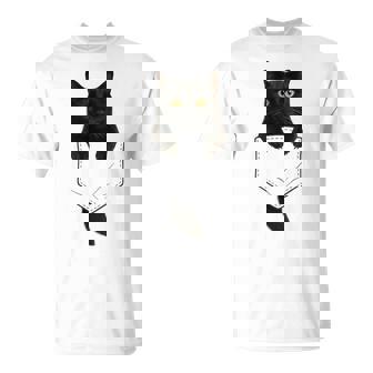 Cute Black Cat Pocket Cat Mom Cat Dad Cat Lover T-Shirt | Seseable FR