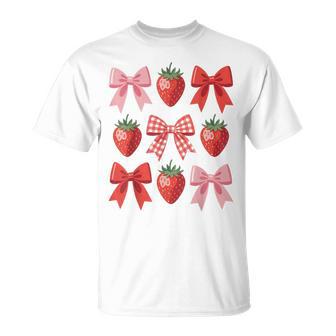 Cute Bow Coquette Strawberry Festival Cottagecore Aesthetic T-Shirt - Thegiftio UK