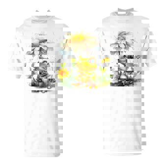 Cute Frog Holding Giant Chamomile Cute Frog In The Rain T-Shirt | Mazezy
